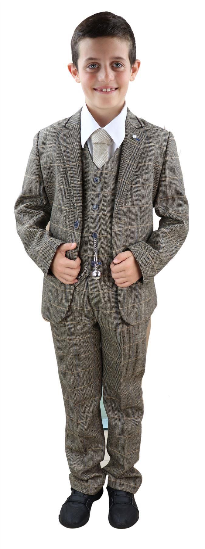 Zēnu dzeltenbrūns tvīda trīsdaļīgs uzvalks - Peaky Blinders Suit Albert