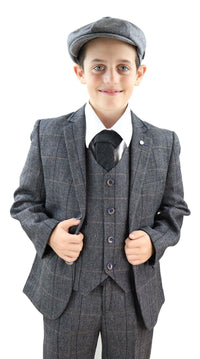 Zēnu pelēks tvīda trīsdaļīgs Peaky Blinders uzvalks Albert - Kāzu uzvalks