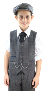 Zēnu pelēks tvīda trīsdaļīgs Peaky Blinders uzvalks Albert - Kāzu uzvalks