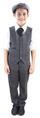 Zēnu pelēks tvīda trīsdaļīgs Peaky Blinders uzvalks Albert - Kāzu uzvalks