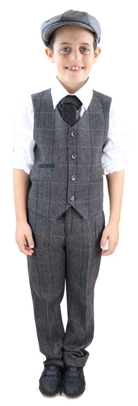 Zēnu pelēks tvīda trīsdaļīgs Peaky Blinders uzvalks Albert - Kāzu uzvalks