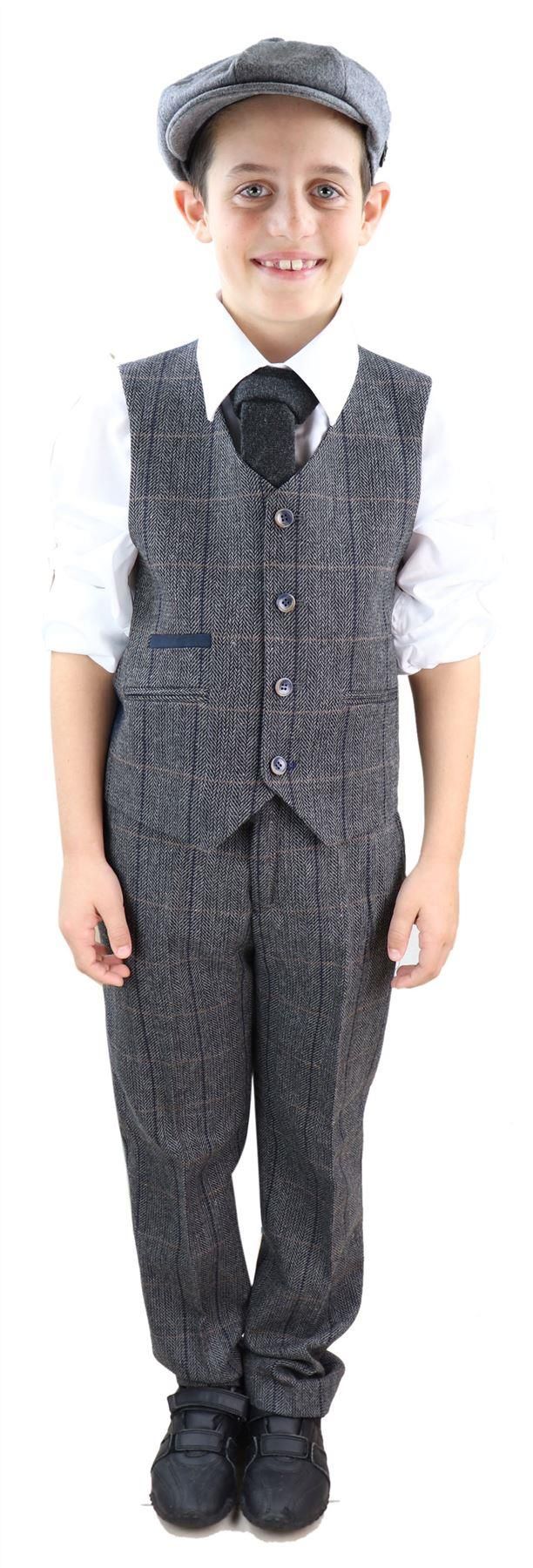 Zēnu pelēks tvīda trīsdaļīgs Peaky Blinders uzvalks Albert - Kāzu uzvalks