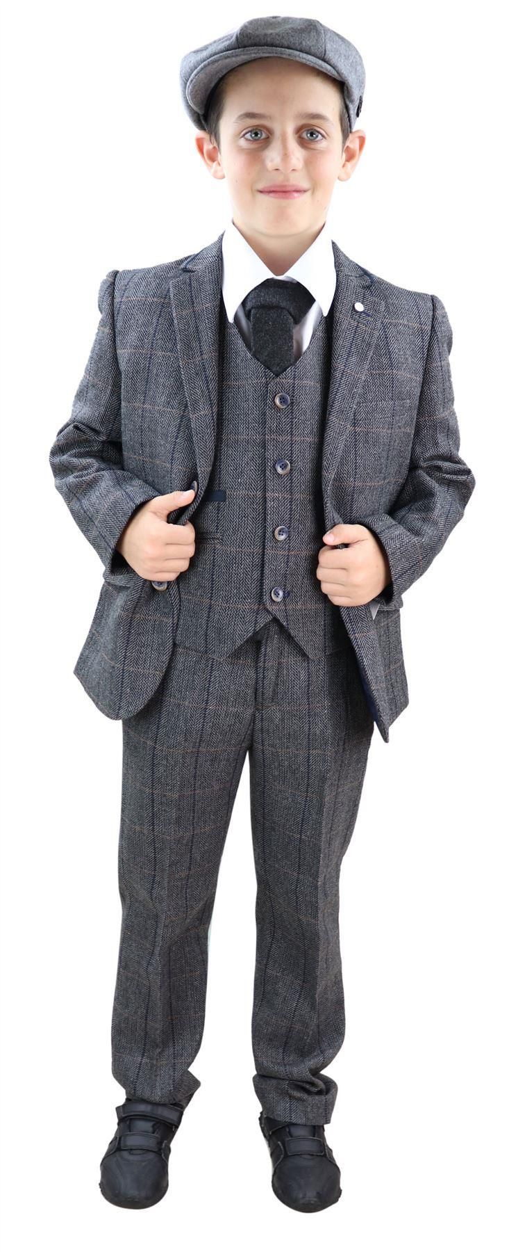 Zēnu pelēks tvīda trīsdaļīgs Peaky Blinders uzvalks Albert - Kāzu uzvalks