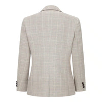 Zēnu rūtainais tvīda bēšbrūns trīsdaļīgs uzvalks kāzām, vintage, retro, klasisks