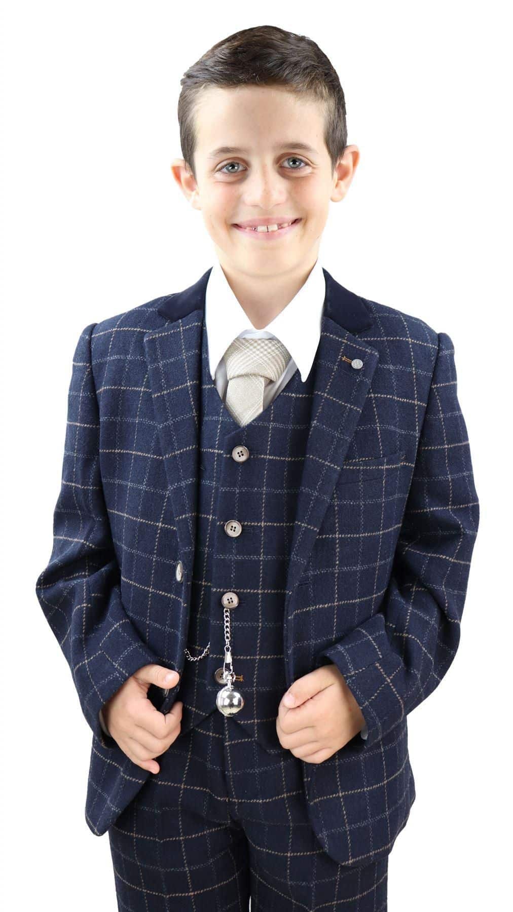 Zēnu tumši zils rūtains trīsdaļīgs uzvalks - Peaky Blinders Suit Shelby