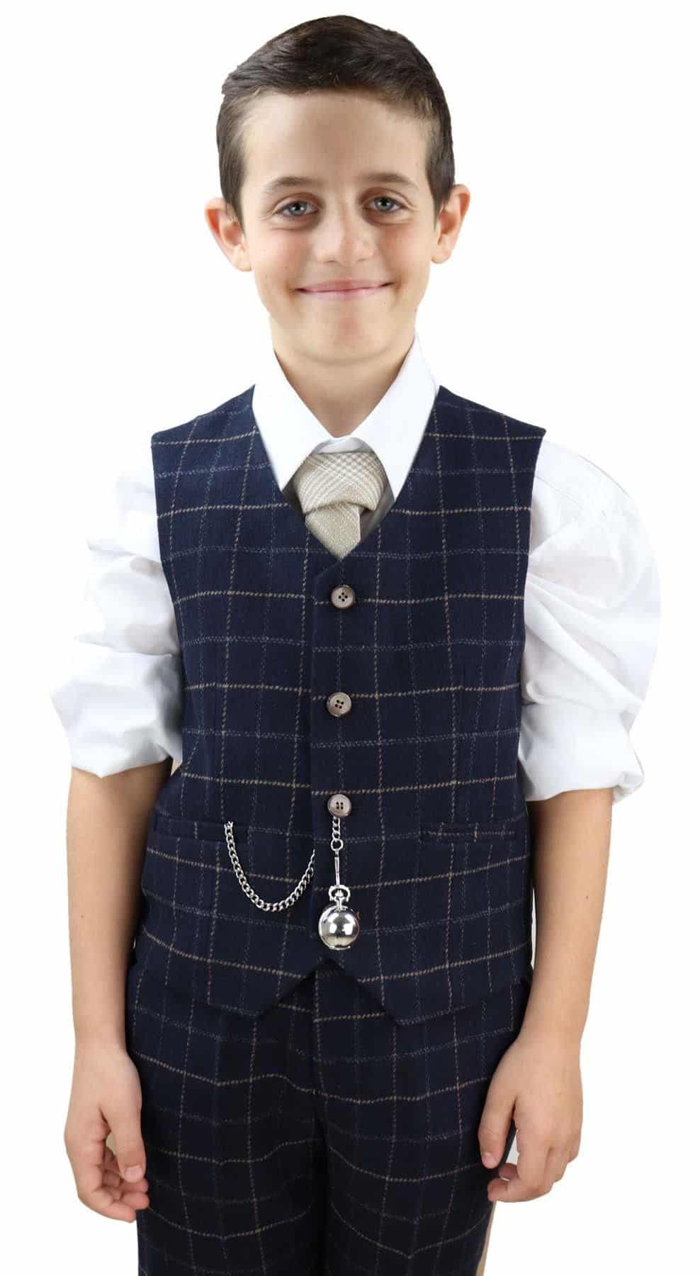 Zēnu tumši zils rūtains trīsdaļīgs uzvalks - Peaky Blinders Suit Shelby