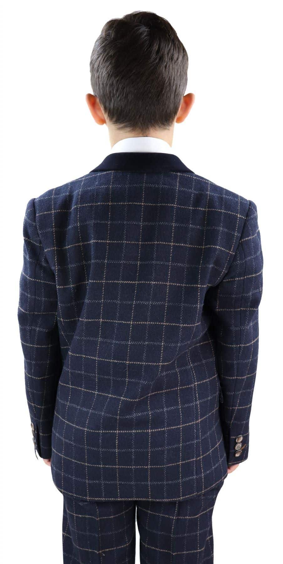Zēnu tumši zils rūtains trīsdaļīgs uzvalks - Peaky Blinders Suit Shelby