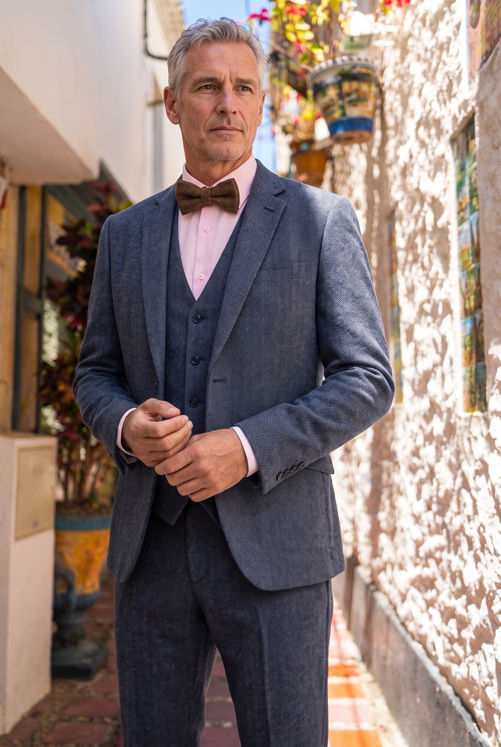 Look #956 styled with Thomas - vīriešu tumši zils trīsdaļīgs vilnas maisījuma tvīda uzvalks