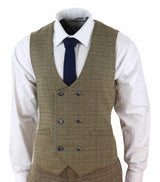 Cavani Ascari - vīriešu trīsdaļīgs ozolkoka brūns tvīda rūtainais uzvalks