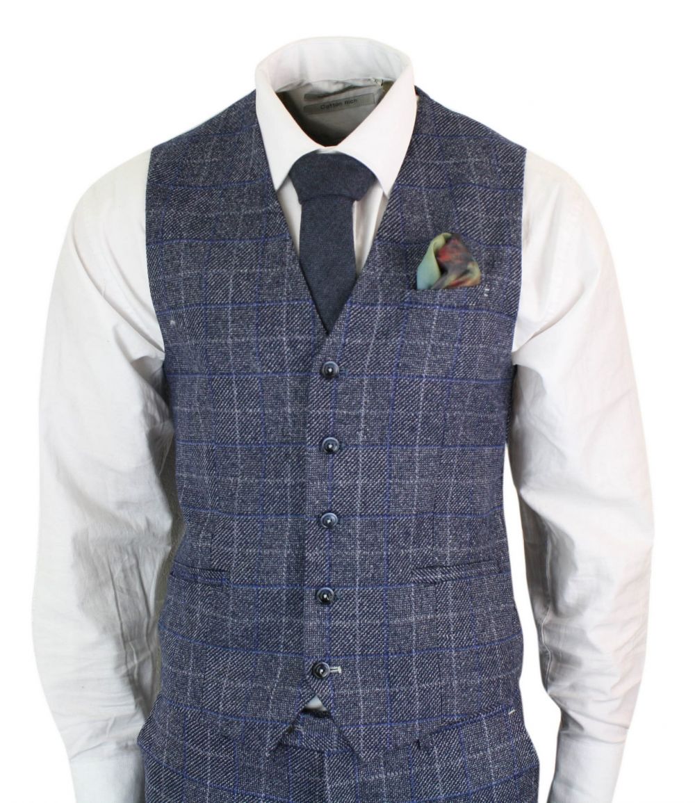 Cavani Miles - vīriešu zili tumši zils trīsdaļīgs tvīda uzvalks ar "Herringbone" rakstu, vintage Peaky Blinders, 1920. gadu retro raksts
