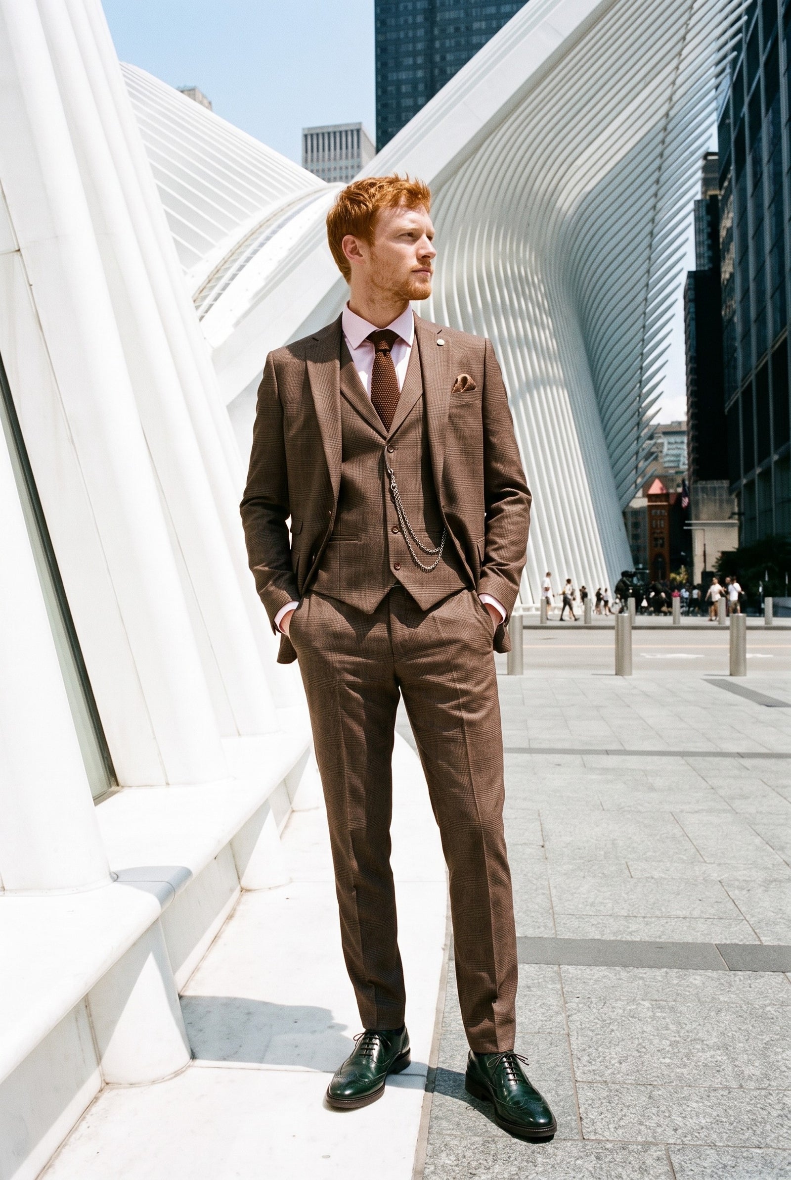 Look #1010 styled with TP-50 - Vīriešu brūns trīsdaļīgs rūtainais Velsas prinča uzvalks