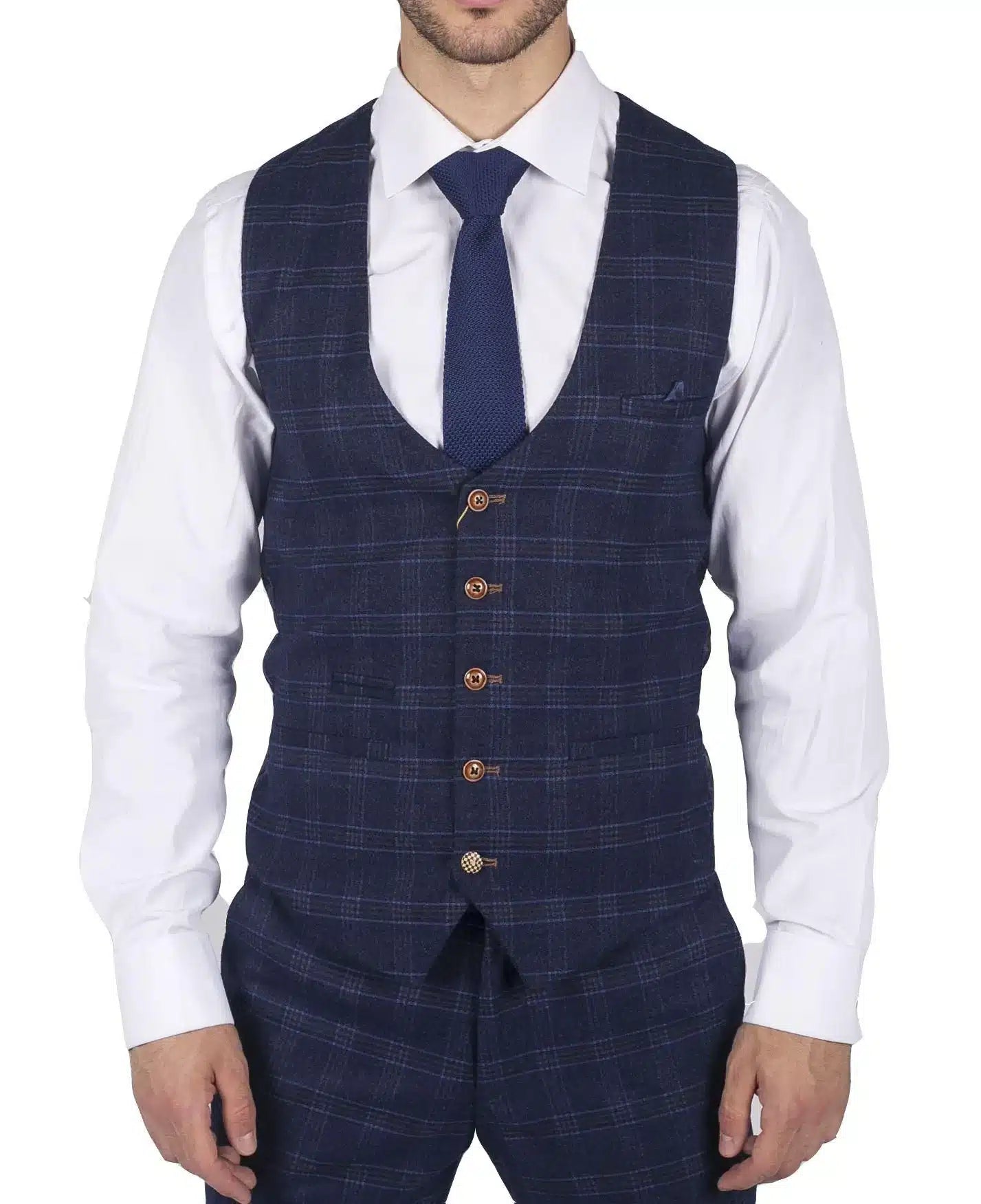 Vīriešu Marc Darcy zila rūtaina Velsas prinča veste, eleganta, ikdienas, pieguļoša, Chigwell