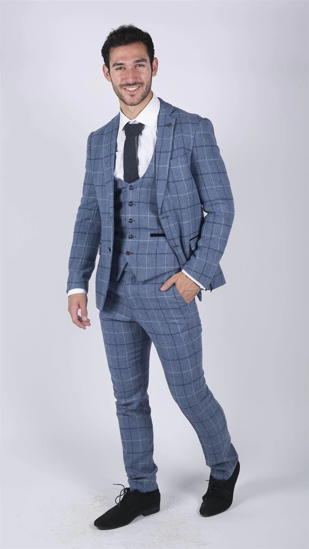 Vīriešu Marc Darcy gaiši zila, tumši zila, rūtaina, eleganta, ikdienas tvīda, pieguļoša, Clinton žakete