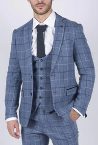 Vīriešu Marc Darcy gaiši zila, tumši zila, rūtaina, eleganta, ikdienas tvīda, pieguļoša, Clinton žakete