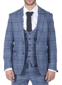 Vīriešu Marc Darcy gaiši zils, tumši zils, rūtains, trīsdaļīgs uzvalks, elegants, ikdienas, tvīda, pieguļošs, Clinton