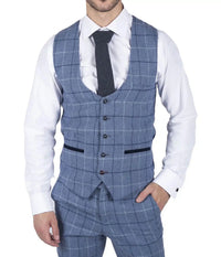 Vīriešu Marc Darcy gaiši zila tumši zila rūtaina veste, eleganta, ikdienas tvīda, pieguļoša, Clinton