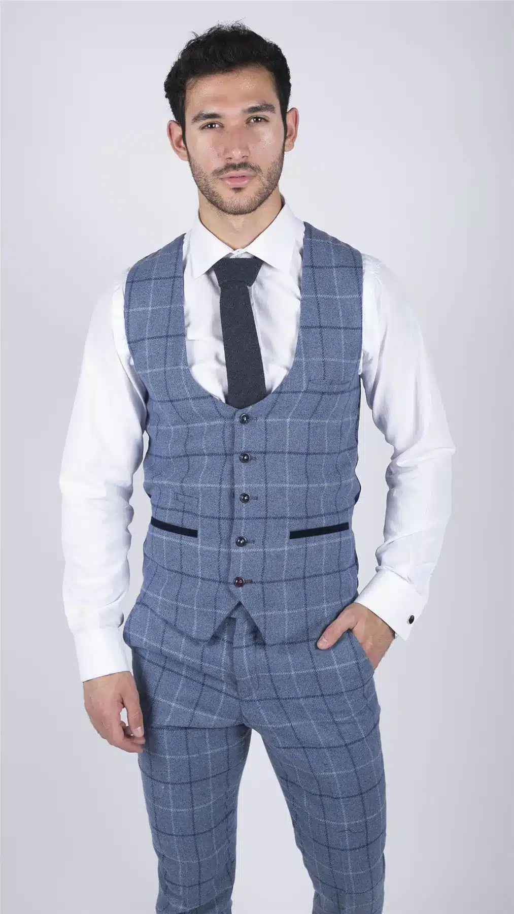 Vīriešu Marc Darcy gaiši zila tumši zila rūtaina veste, eleganta, ikdienas tvīda, pieguļoša, Clinton