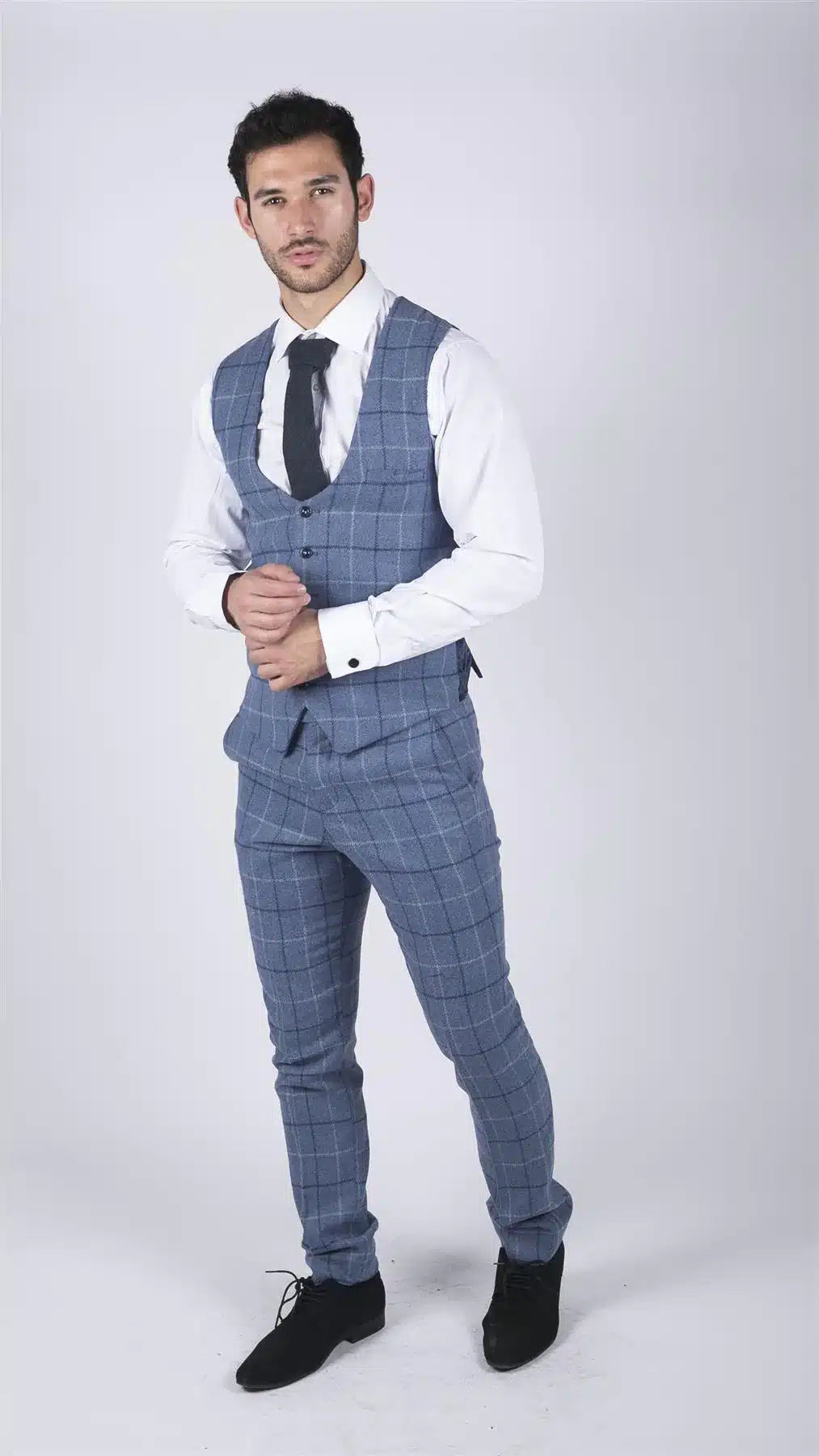 Vīriešu Marc Darcy gaiši zila tumši zila rūtaina veste, eleganta, ikdienas tvīda, pieguļoša, Clinton