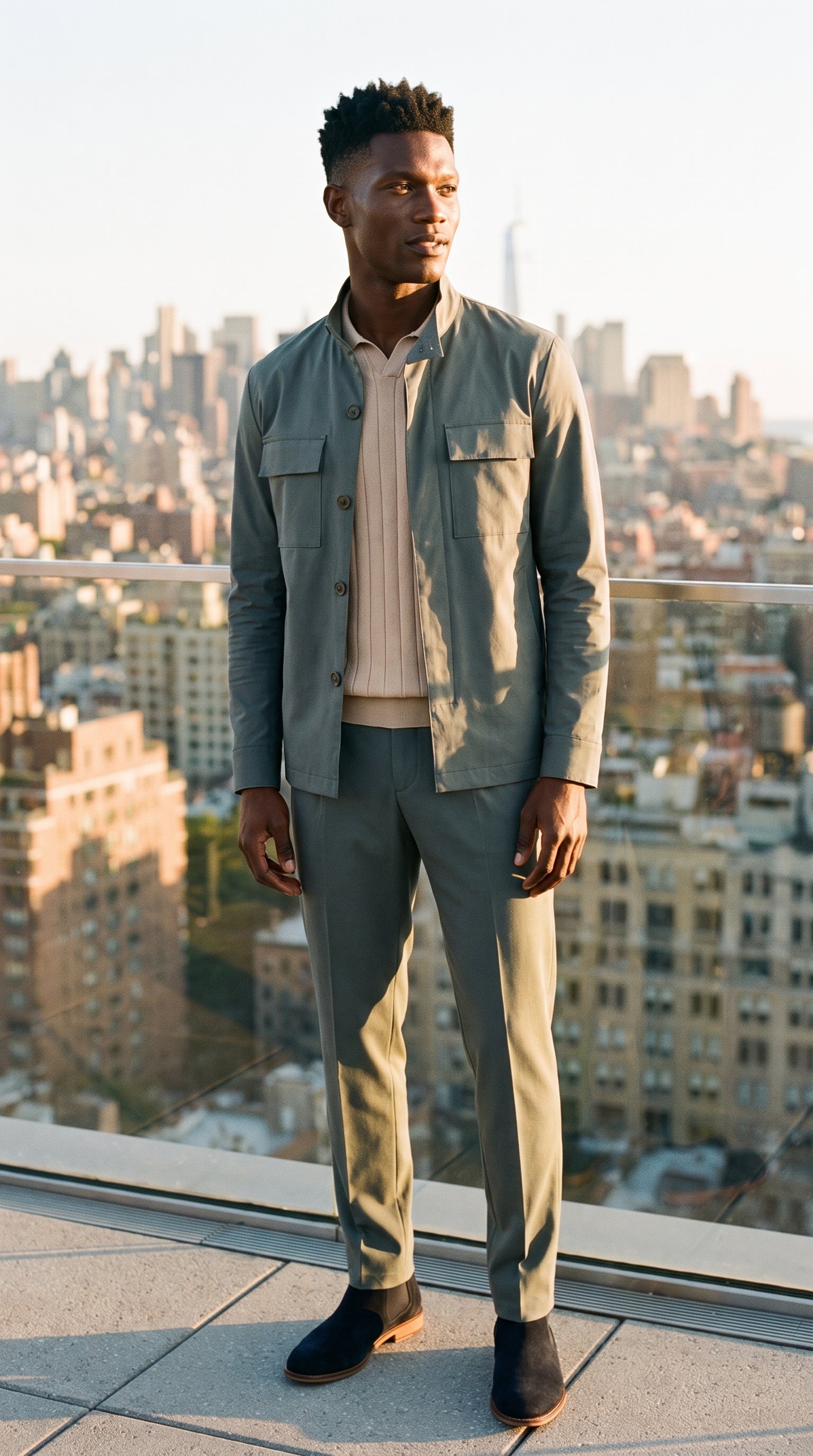 Look #404 styled with Vīriešu bēšs rievota adījuma polo krekls