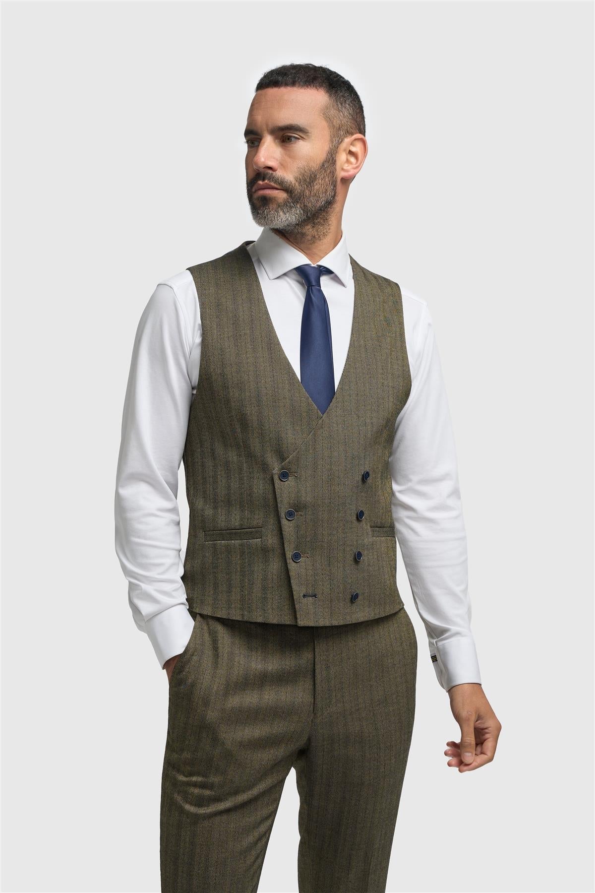Damon - vīriešu olīvzaļa divrindu veste