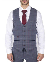 Vīriešu Marc Darcy zili pelēki sarkani rūtaini vesti, eleganti, ikdienišķi tvīda, pieguļoša, Drake stila veste