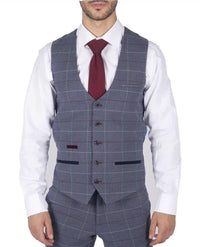 Vīriešu Marc Darcy zili pelēki sarkani rūtaini vesti, eleganti, ikdienišķi tvīda, pieguļoša, Drake stila veste