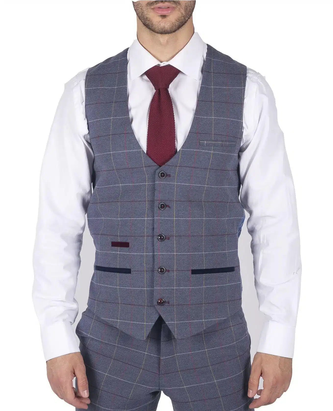 Vīriešu Marc Darcy zili pelēki sarkani rūtaini vesti, eleganti, ikdienišķi tvīda, pieguļoša, Drake stila veste