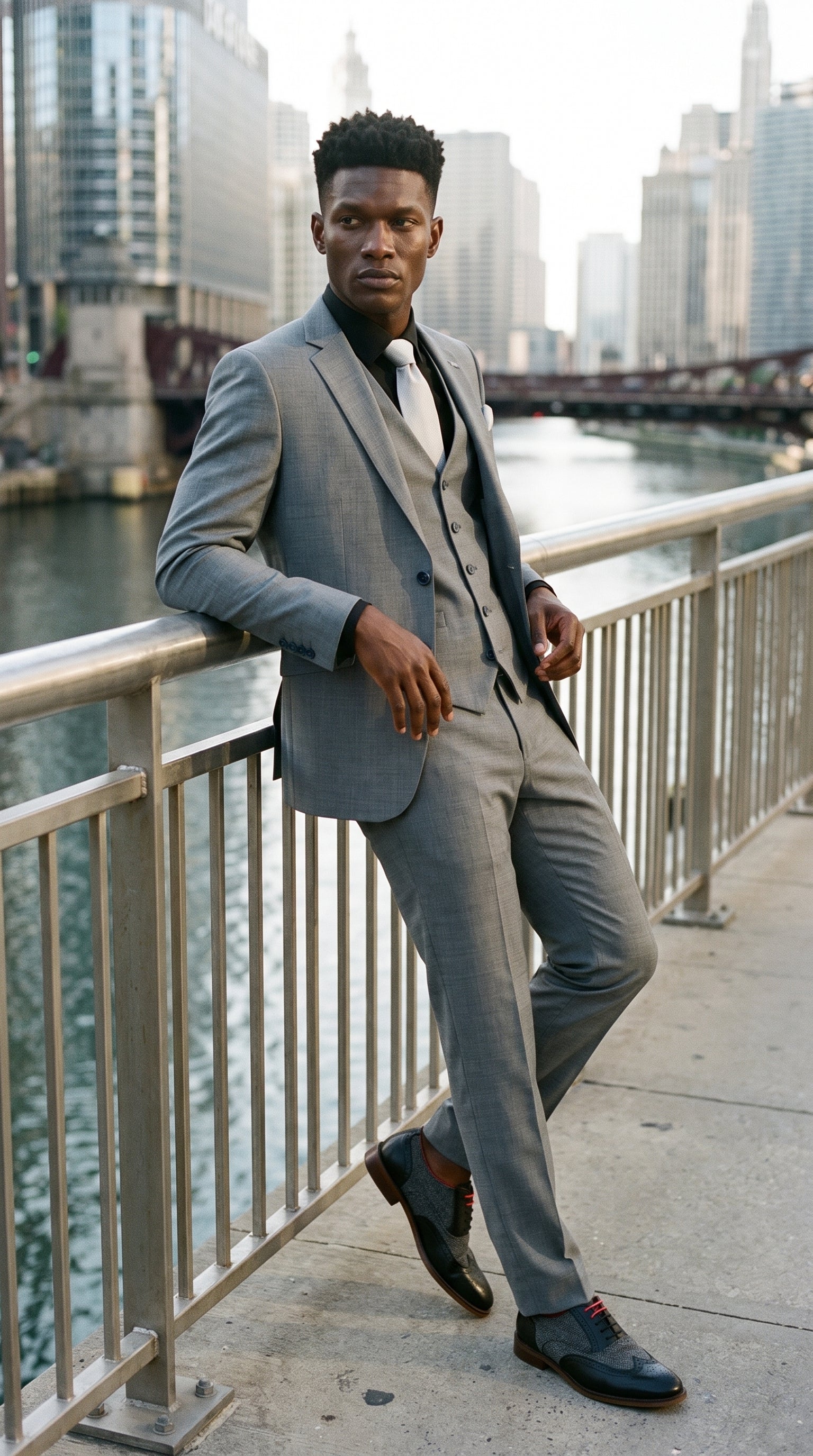 Look #426 styled with Bond - vīriešu pelēks trīsdaļīgs, pieguļošs uzvalks