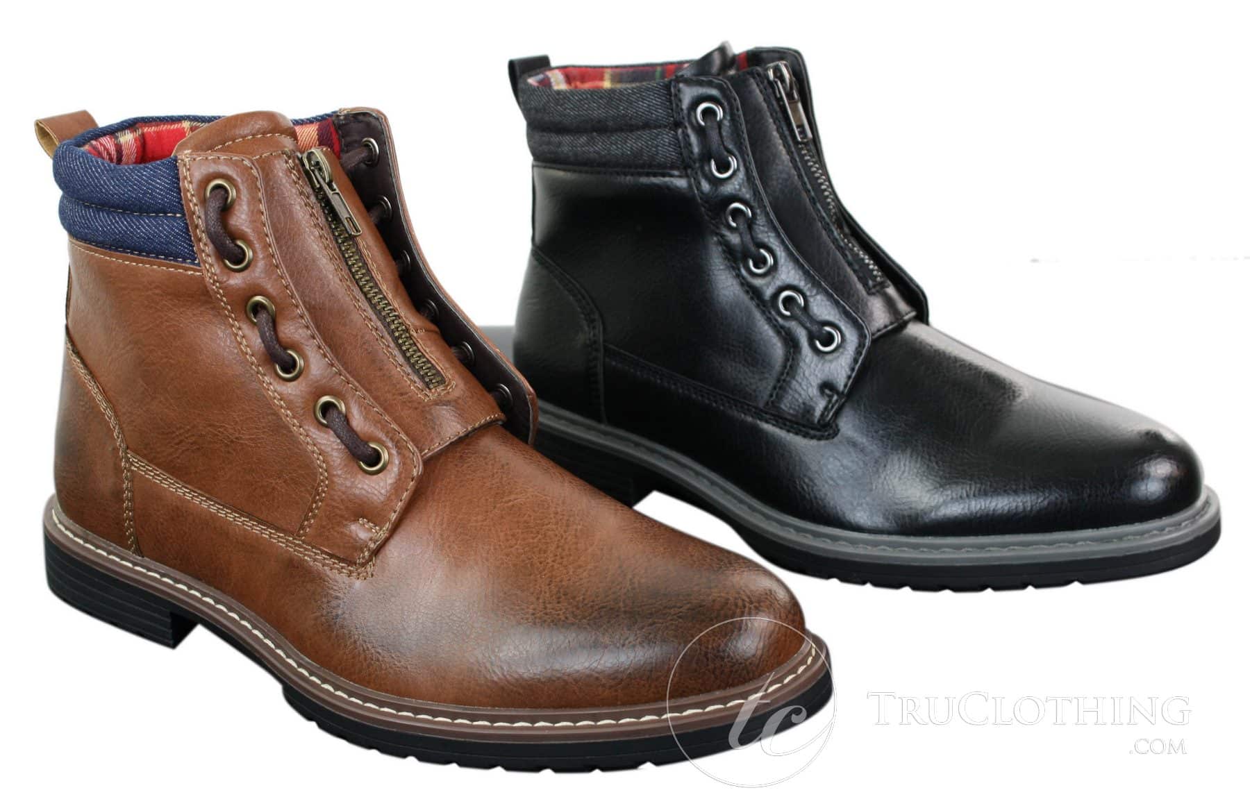 Elong EL0653 — vīriešu ikdienas pankroka gotu emo puszābaki ar rāvējslēdzēju, auklām, brūna, melna āda