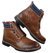 Elong EL0653 — vīriešu ikdienas pankroka gotu emo puszābaki ar rāvējslēdzēju, auklām, brūna, melna āda