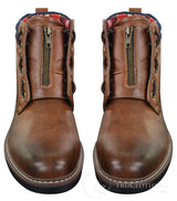 Elong EL0653 — vīriešu ikdienas pankroka gotu emo puszābaki ar rāvējslēdzēju, auklām, brūna, melna āda