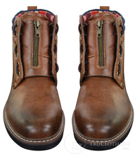 Elong EL0653 — vīriešu ikdienas pankroka gotu emo puszābaki ar rāvējslēdzēju, auklām, brūna, melna āda