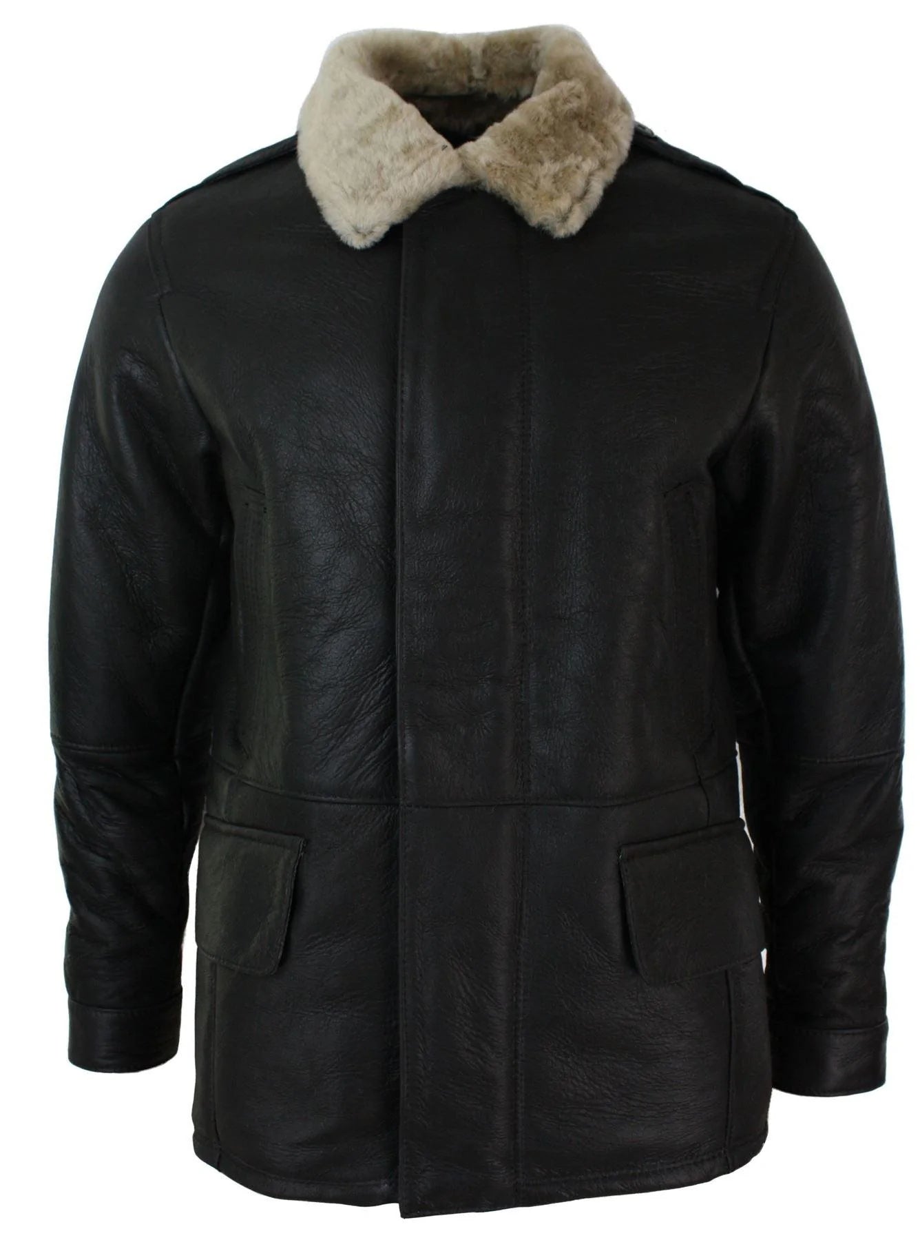 Vīriešu īsta aitādas 3/4 mētelis brūnā, bēšā krāsā, silts ziemas mētelis