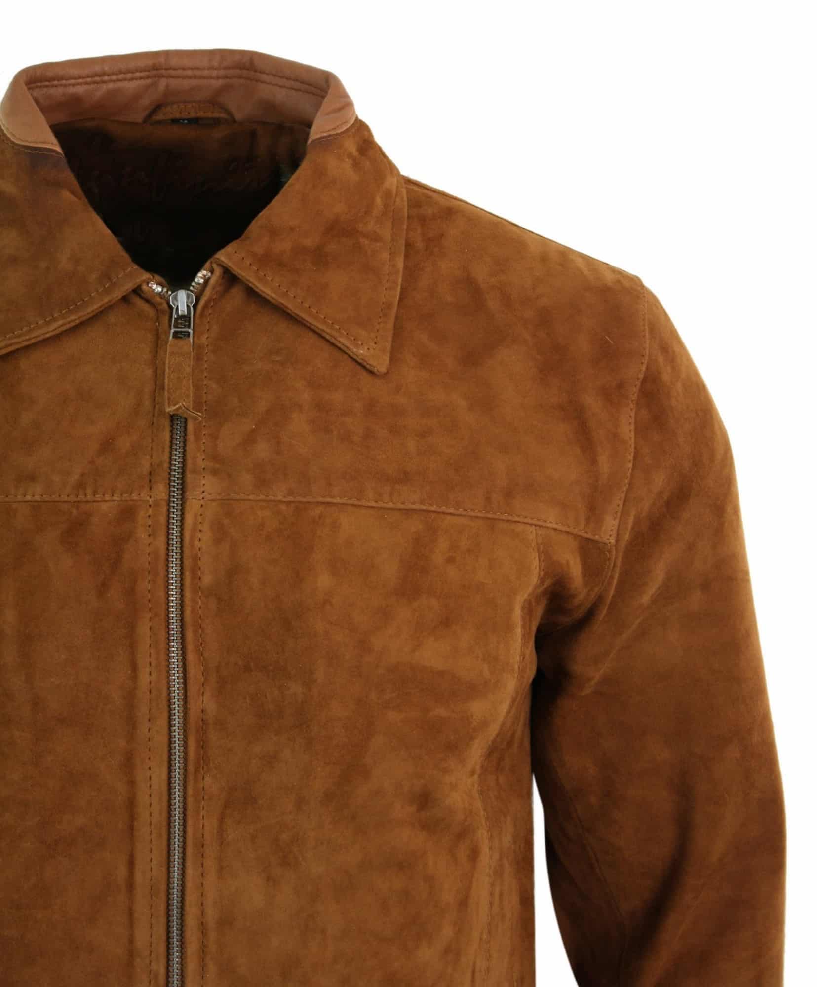 Infinity G500 suede - vīriešu klasiska īstas ādas jaka ar rāvējslēdzēju, kamieļkrāsas, ar atlokamu apkakli, vintage, retro stilā