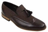 Vīriešu tvīda un ādas mokasīni braukšanas apaviem ar uzvelkamu dizainu, vintage retro stila apavi