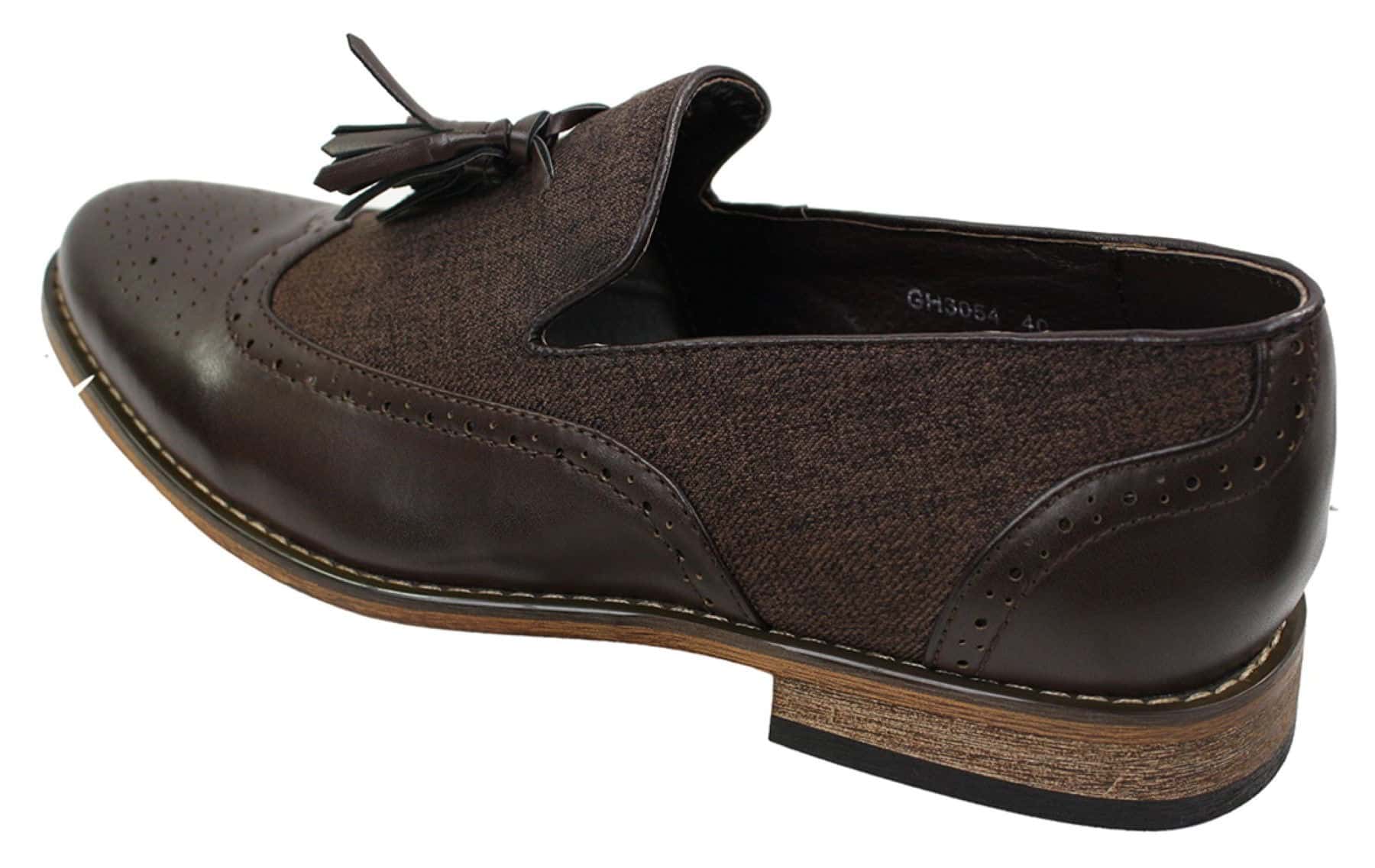 Vīriešu tvīda un ādas mokasīni braukšanas apaviem ar uzvelkamu dizainu, vintage retro stila apavi