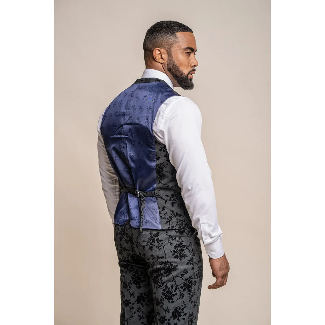 Georgi - vīriešu melna ziedu raksta veste