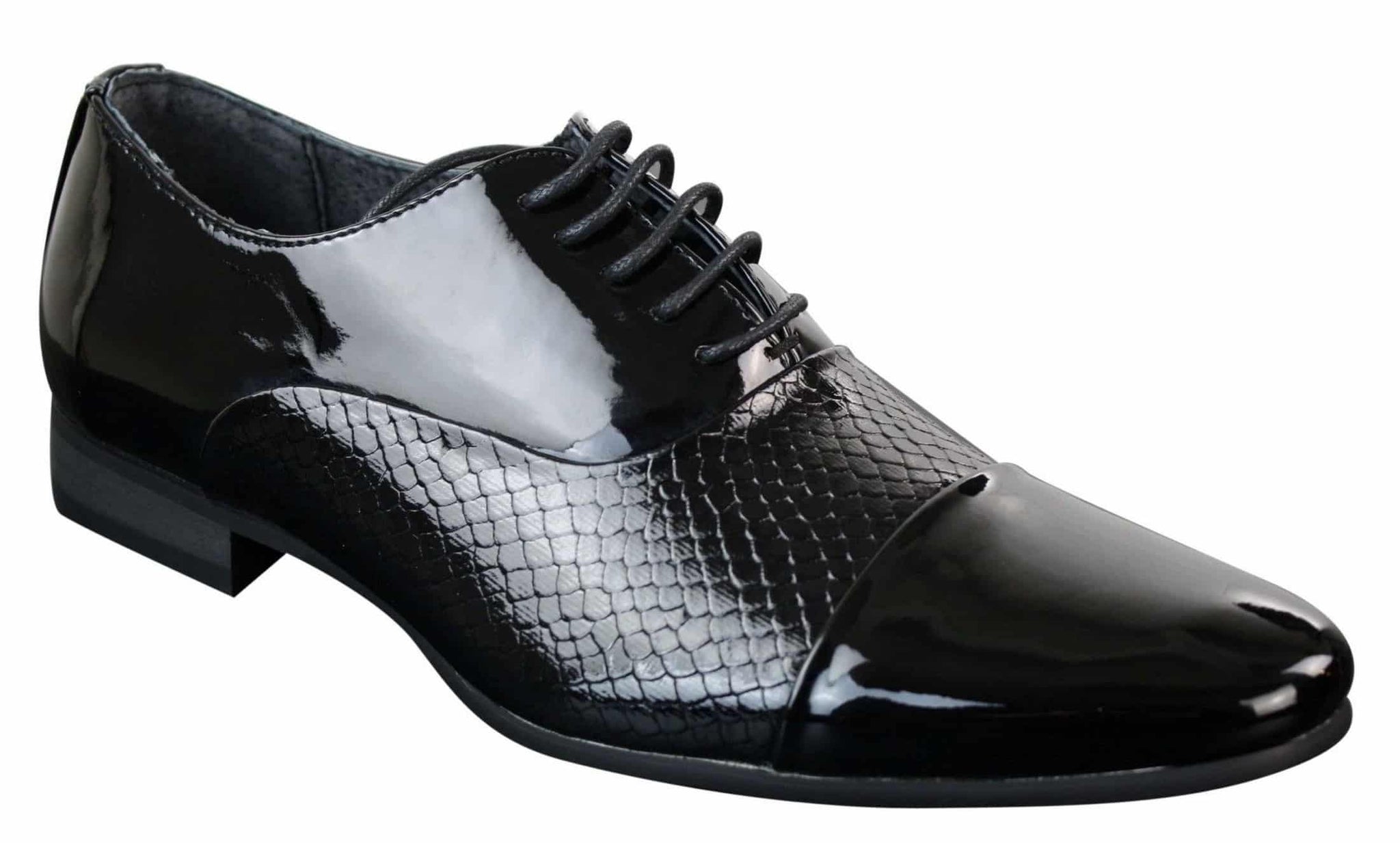 Vīriešu šņorētas, elegantas, spīdīgas, lakotas, itāļu dizaina ādas kurpes, melnas un baltas