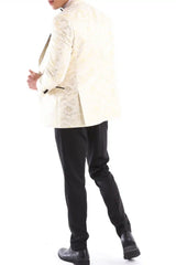 Vīriešu trīsdaļīgs krēmkrāsas melns ziloņkaula krāsas uzvalks ar tauriņu, smokinga ceremonija, kāzu līgavaiņa izlaidums