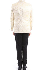 Vīriešu trīsdaļīgs krēmkrāsas melns ziloņkaula krāsas uzvalks ar tauriņu, smokinga ceremonija, kāzu līgavaiņa izlaidums