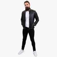 Happy Gentleman B102 - īstas ādas, pieguļoša vīriešu melna baikeru jaka