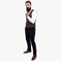 Happy Gentleman ELEGANTE vilnas trīsdaļīgs uzvalks ar kontrastējošu brūnu vesti