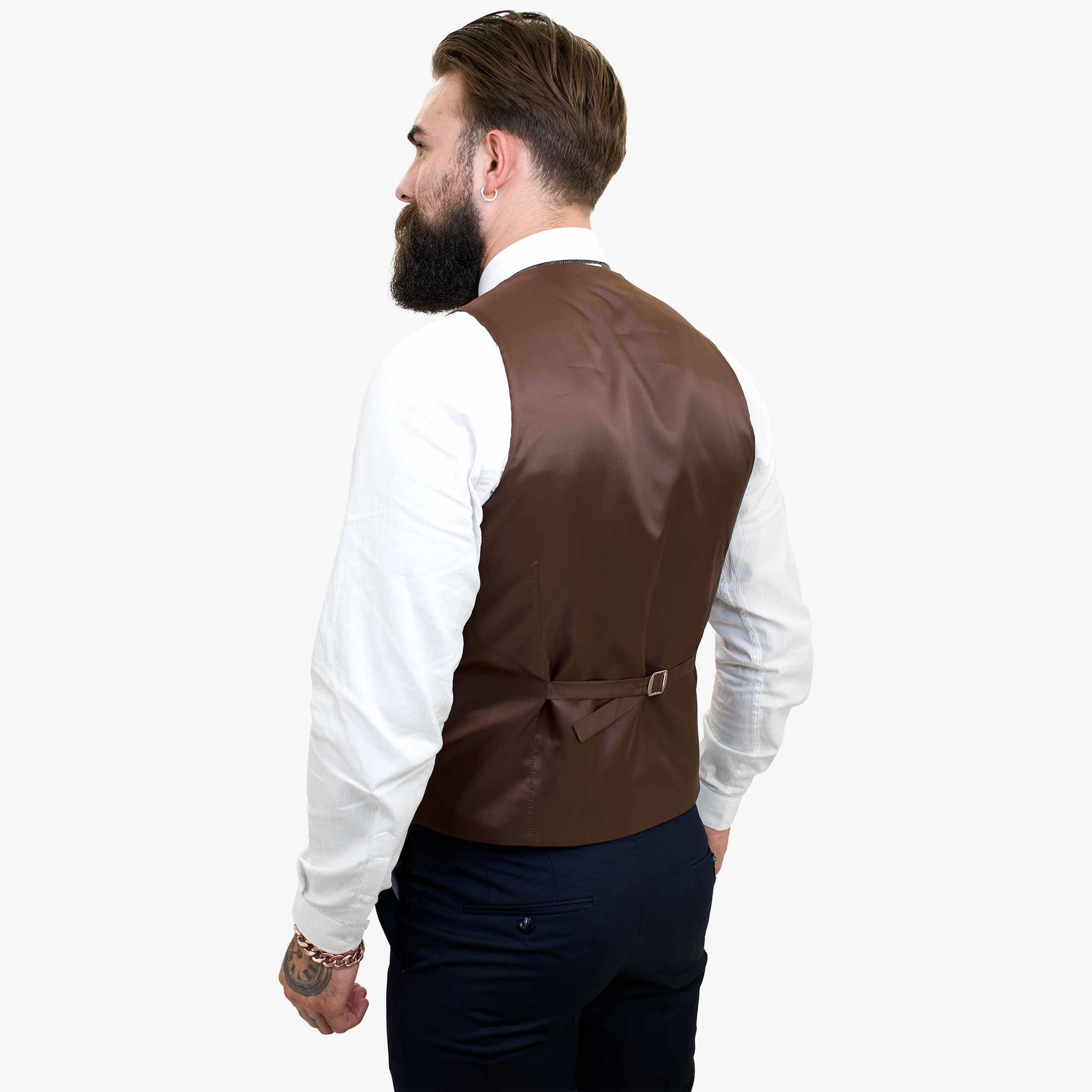 Happy Gentleman ELEGANTE vilnas trīsdaļīgs uzvalks ar kontrastējošu brūnu vesti