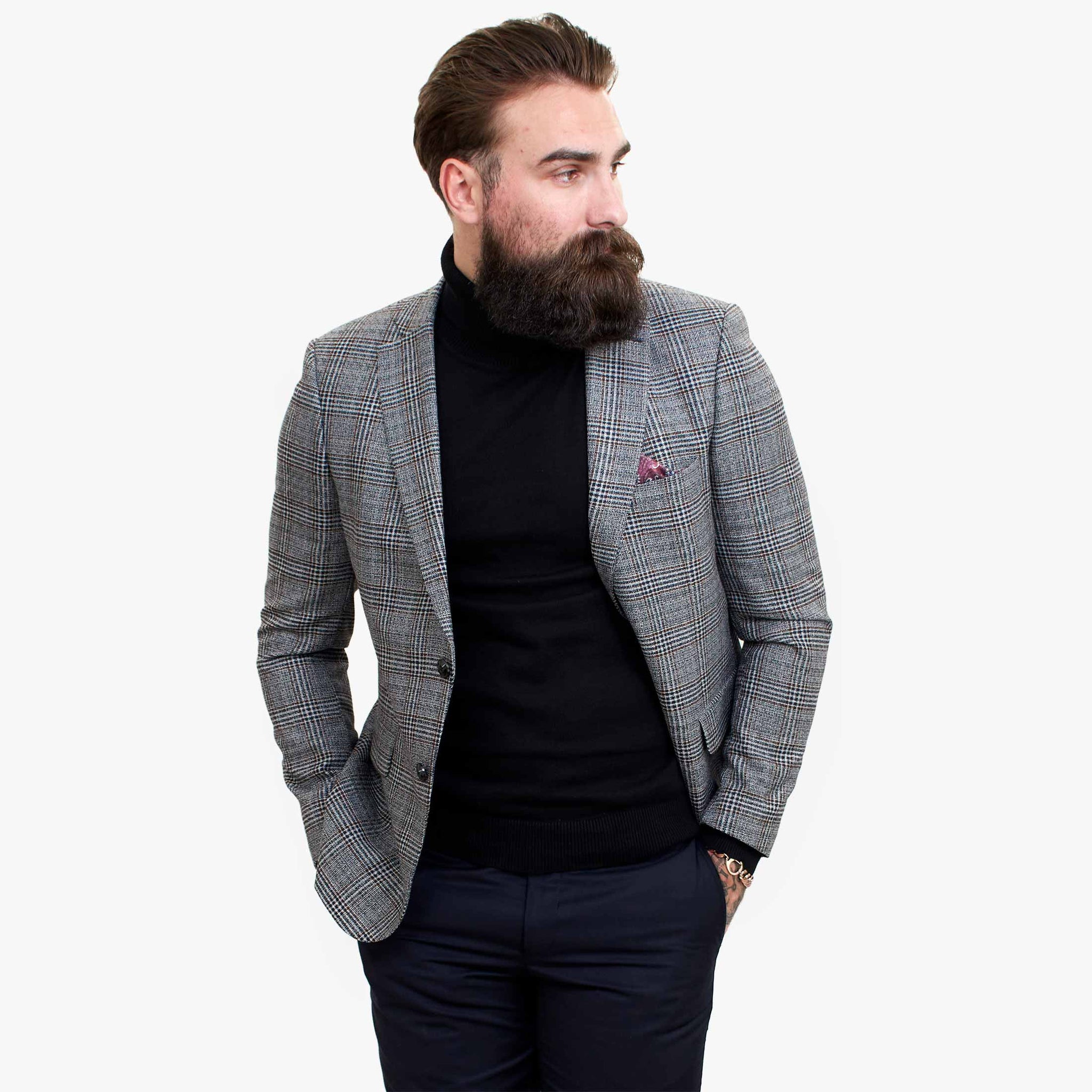 Happy Gentleman ELEGANTE vilnas trīsdaļīgs uzvalks ar kontrastējošu brūnu vesti
