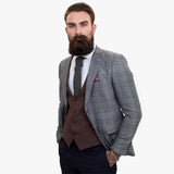 Happy Gentleman ELEGANTE vilnas trīsdaļīgs uzvalks ar kontrastējošu brūnu vesti
