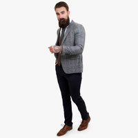 Happy Gentleman ELEGANTE vilnas trīsdaļīgs uzvalks ar kontrastējošu brūnu vesti