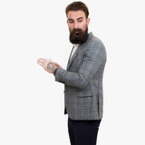 Happy Gentleman ELEGANTE vilnas trīsdaļīgs uzvalks ar kontrastējošu brūnu vesti