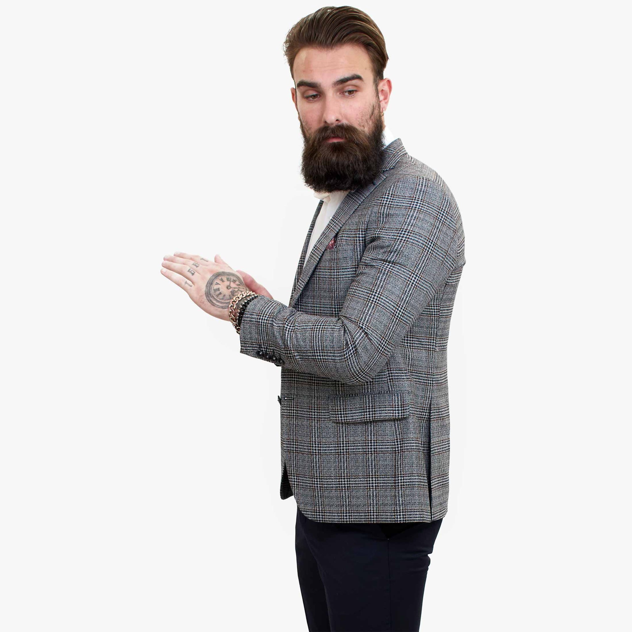 Happy Gentleman ELEGANTE vilnas trīsdaļīgs uzvalks ar kontrastējošu brūnu vesti