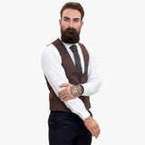 Happy Gentleman ELEGANTE vilnas trīsdaļīgs uzvalks ar kontrastējošu brūnu vesti