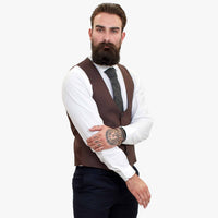 Happy Gentleman ELEGANTE vilnas trīsdaļīgs uzvalks ar kontrastējošu brūnu vesti